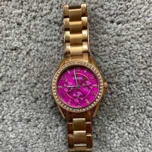 Fossil Hot Pink & Gold Watch